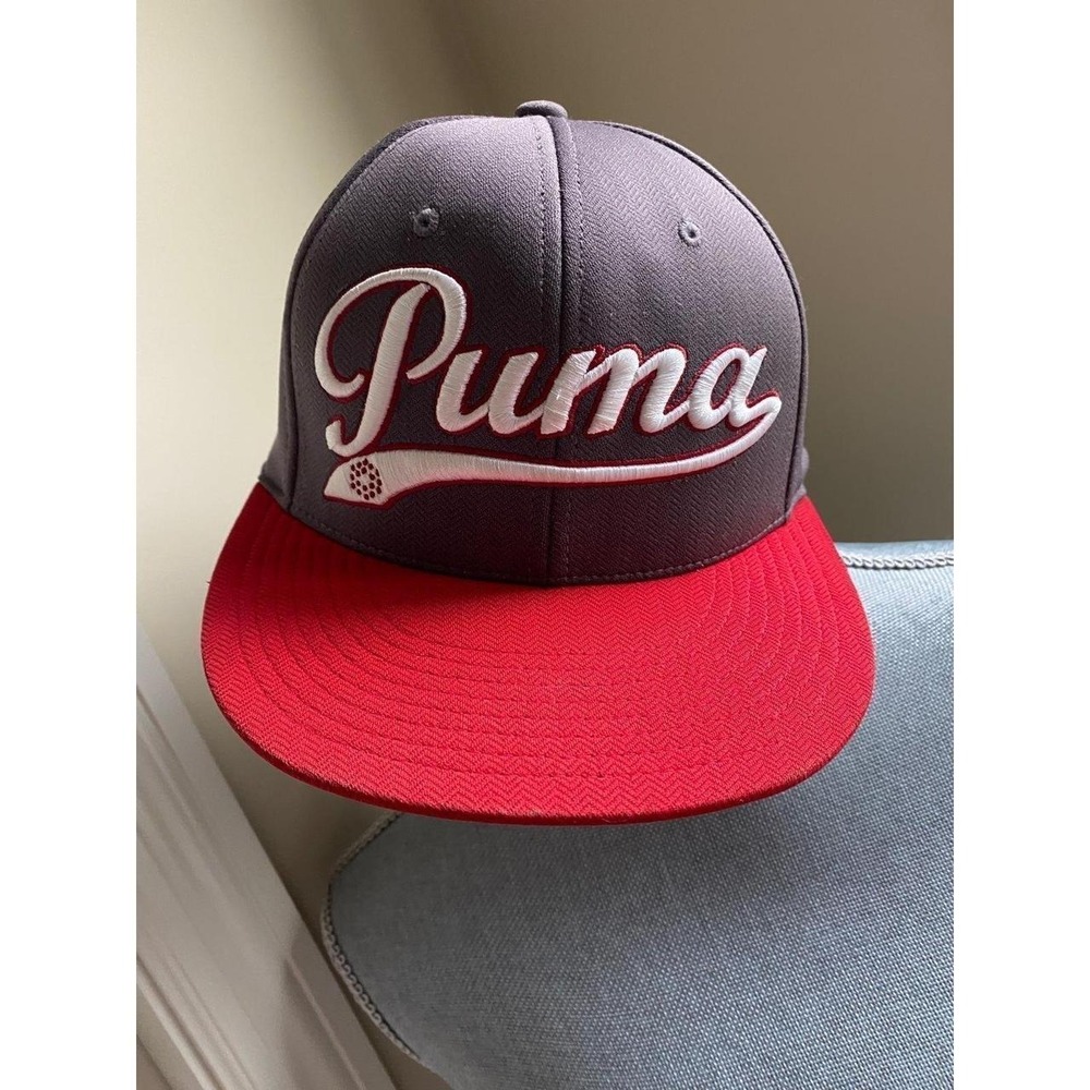 Puma Hat SnapBack 110 Script Red Gray Baseball Cap Embroidered sku4